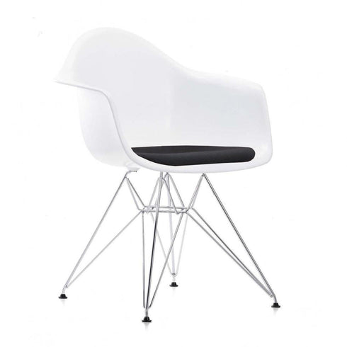 Cadeira de Braços em Plástico Eames DAR / Assento em Tecido / Base Cromada